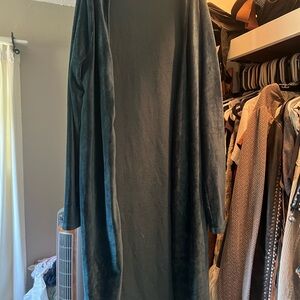 Buckle greenish blue velvet duster